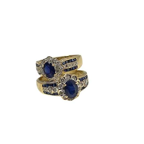 Oval Multi stone Sapphire Diamond ring in 14k Yell - Picture 2 of 4